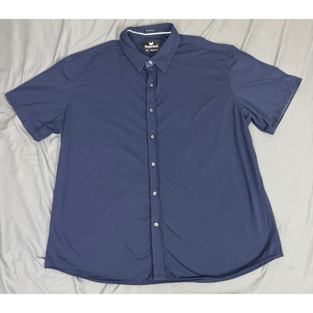 Buttercloth Icy Cotton Mens 3XL Regular Fit S/S Button Up Shirt Navy Blue